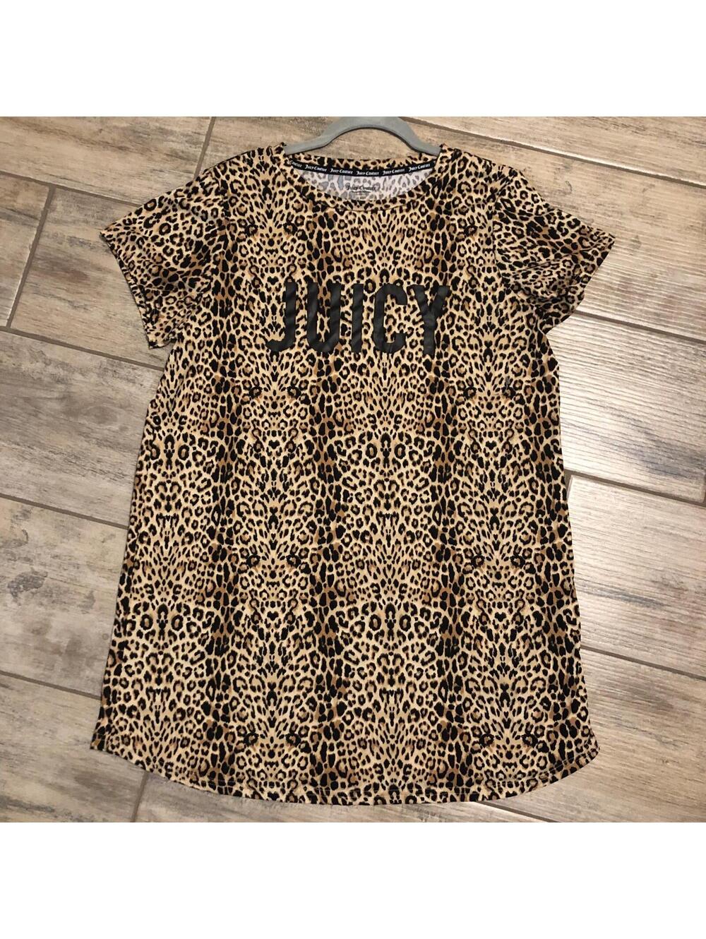 JUICY COUTURE Leopard Cheetah Cat Print NIGHTGOWN Sleep T Shirt Nightshirt Large